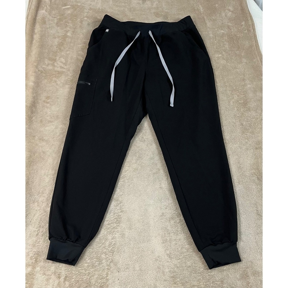 Figs Zamora Jogger Scrub Pants Women's Size Large Black Mid-Rise Polyester EUC